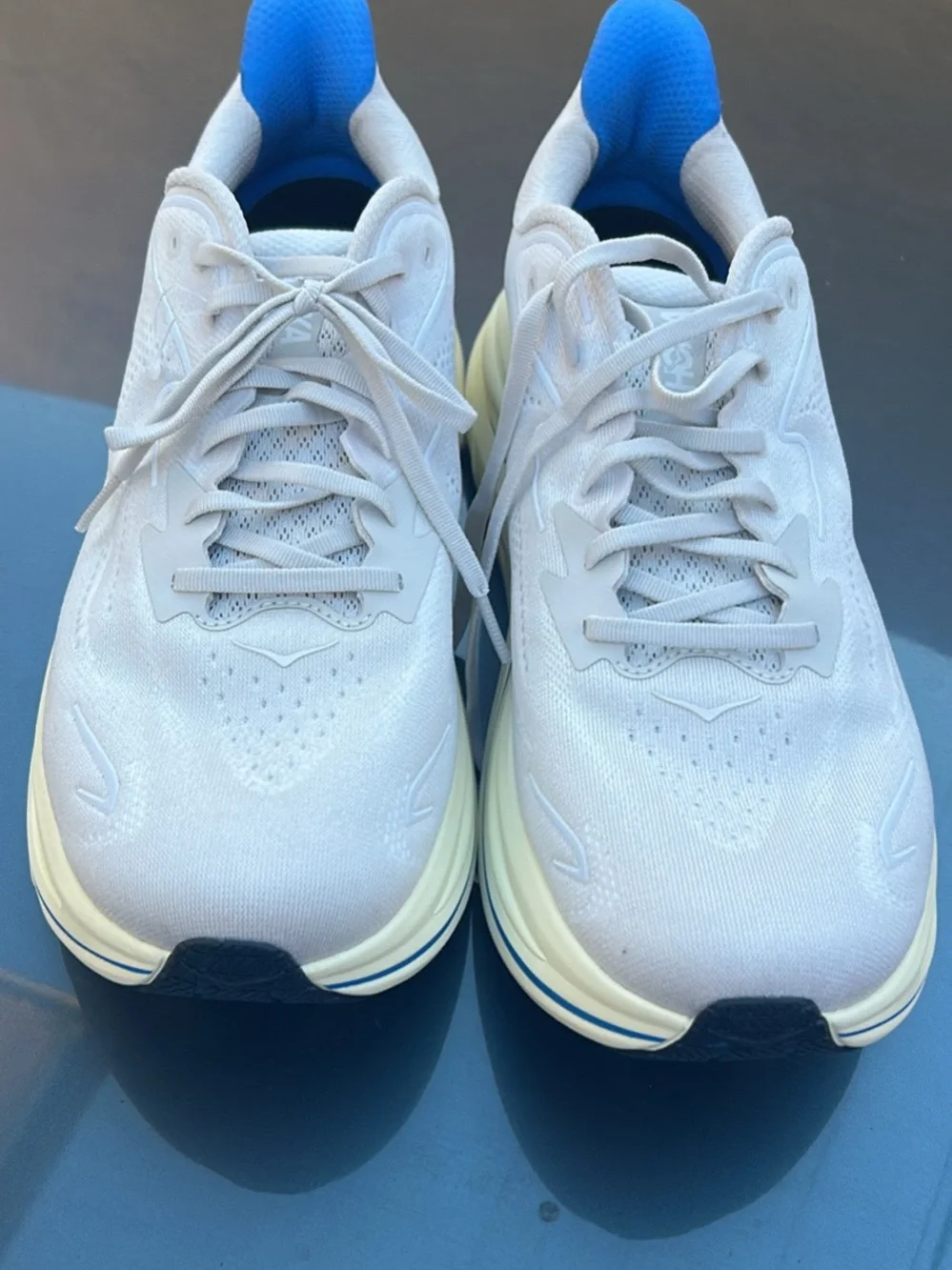 Hoka One One Clifton 10 Men's Running Shoes - White with Blue Accents